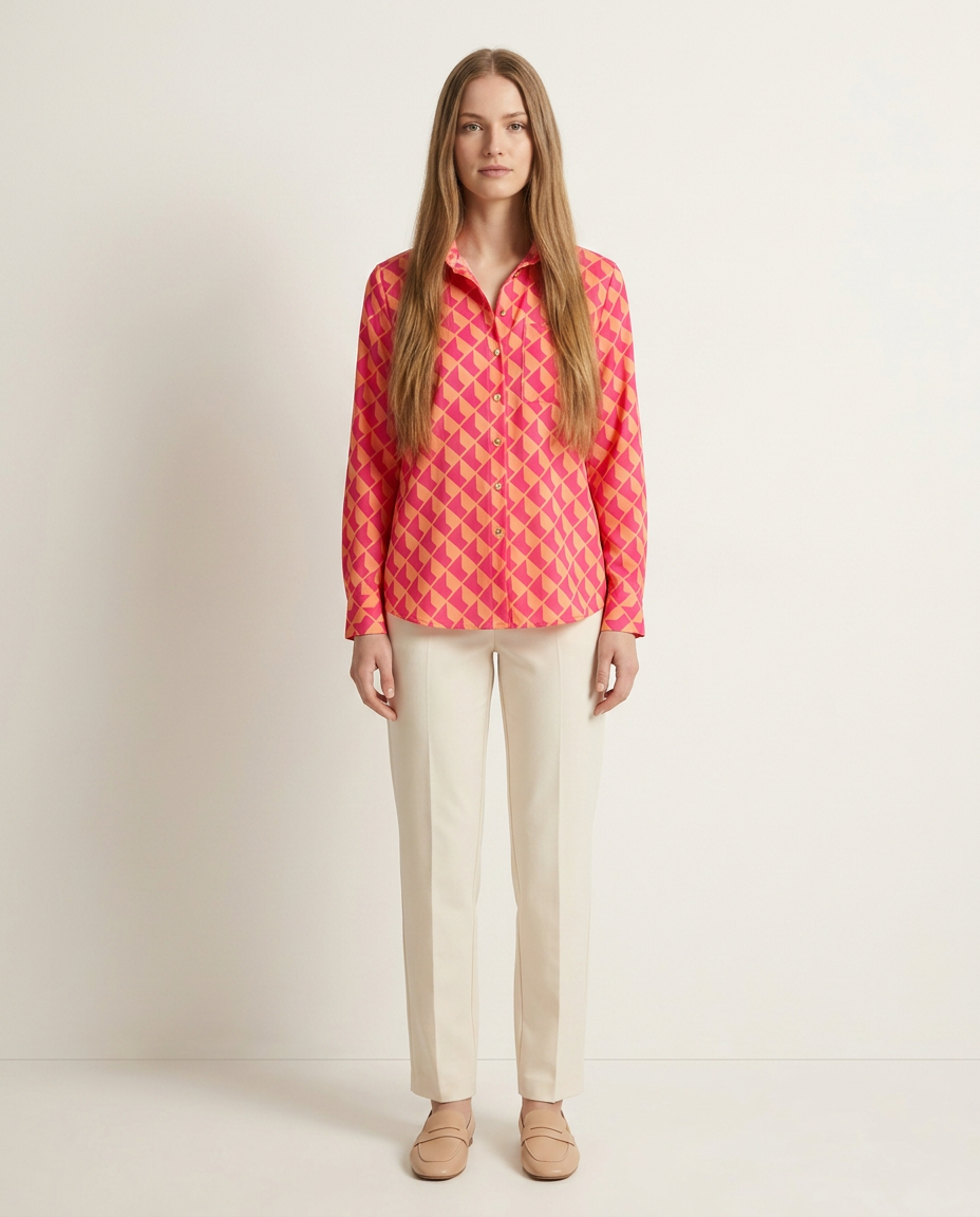 Elegante blouse met kraag oranjerood bloemenprint