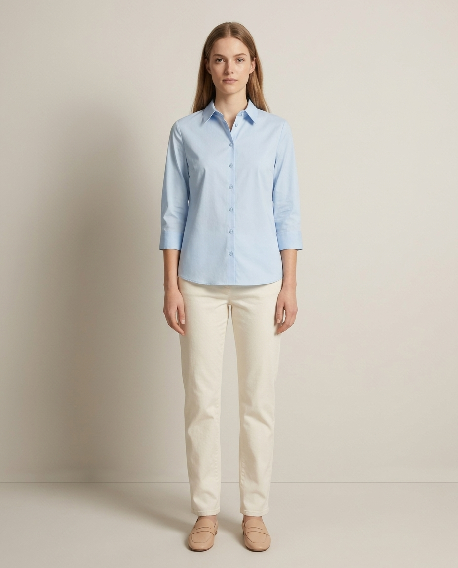 Elegante blouse met kraag blauw - vooraanzicht