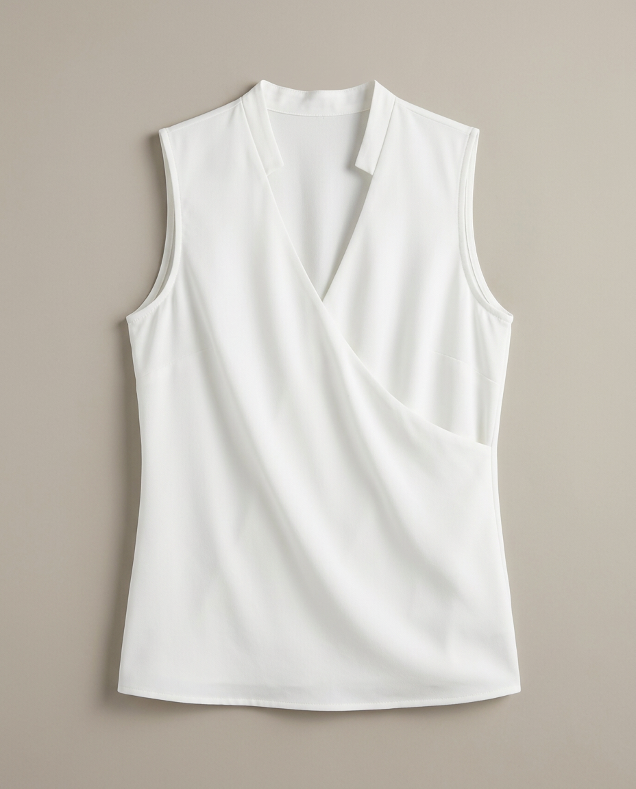 Blouse mouwloos wikkeldesign wit productfoto