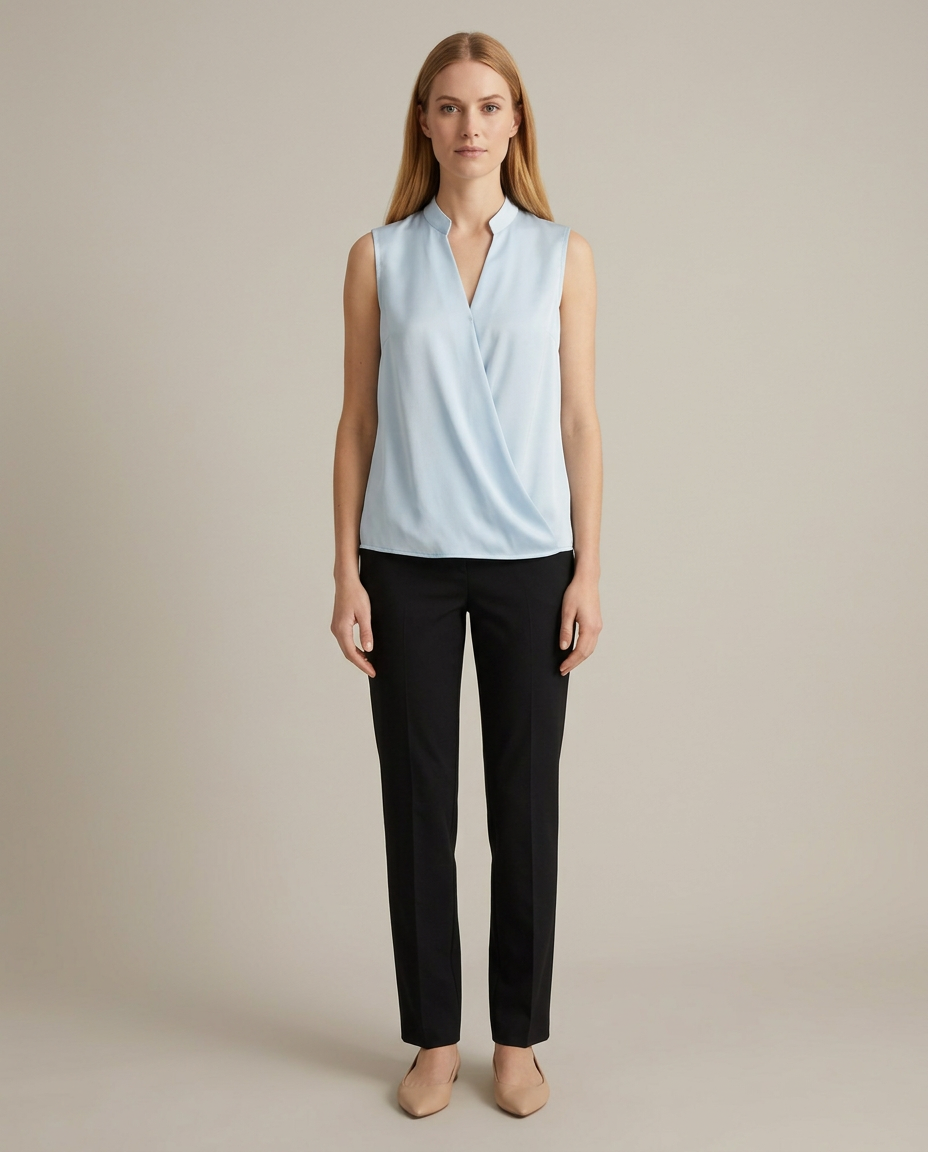 Blouse mouwloos wikkeldesign lichtblauw