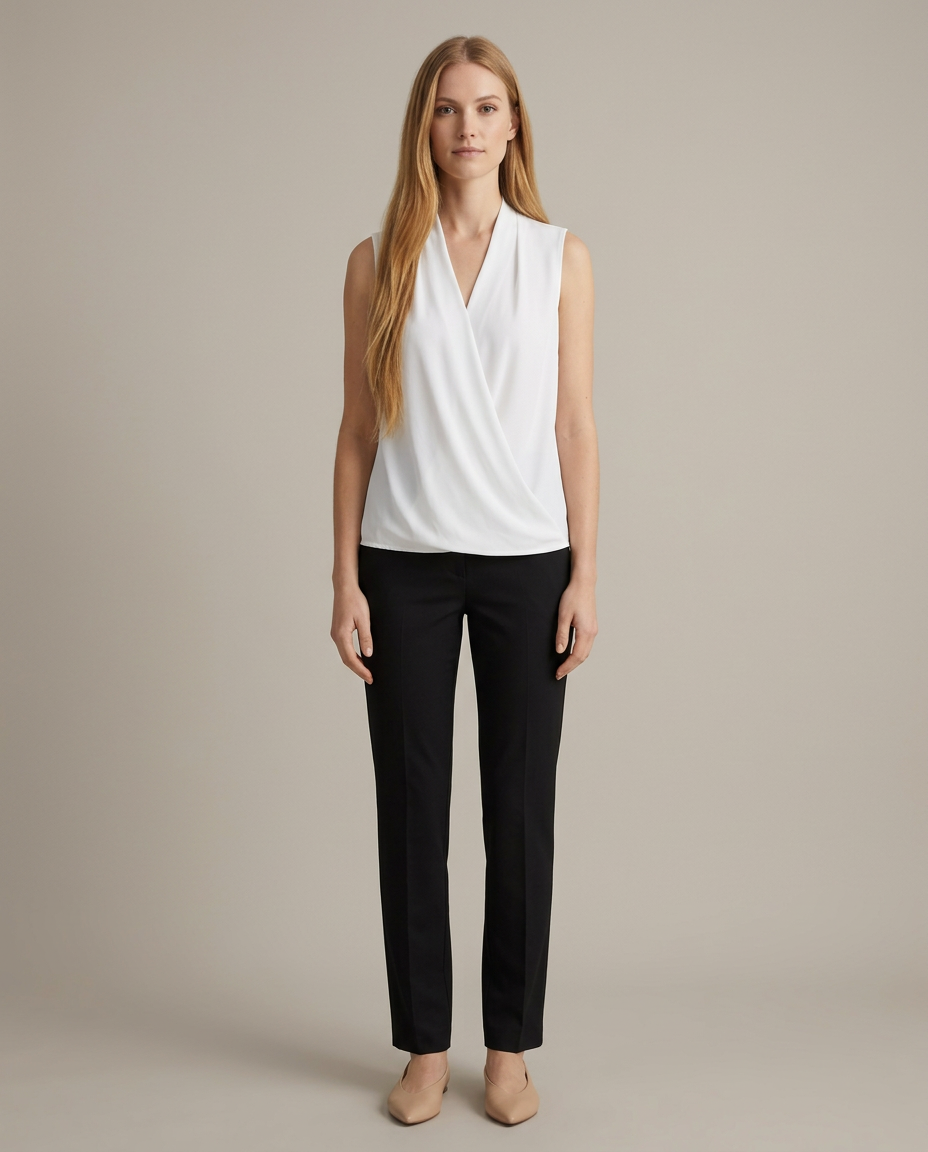 Blouse mouwloos wikkeldesign wit vooraanzicht