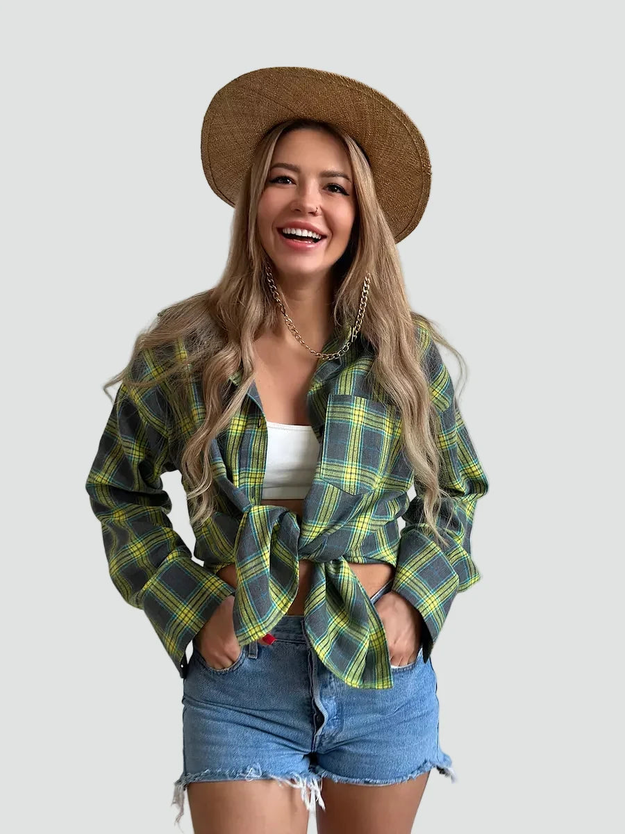 Bella Novelle oversized flanellen damesblouse met ruitpatroon, productfoto