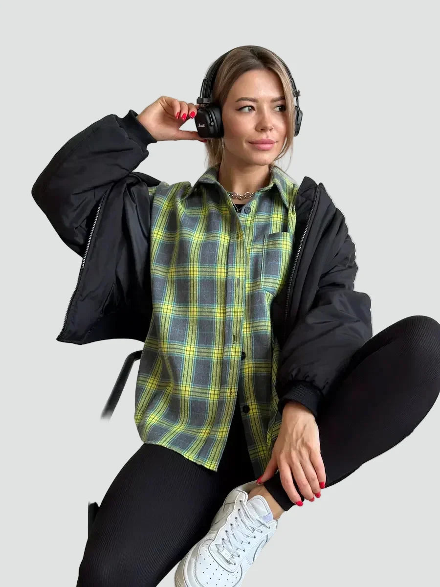 Bella Novelle oversized flanellen damesblouse met ruitpatroon, productfoto