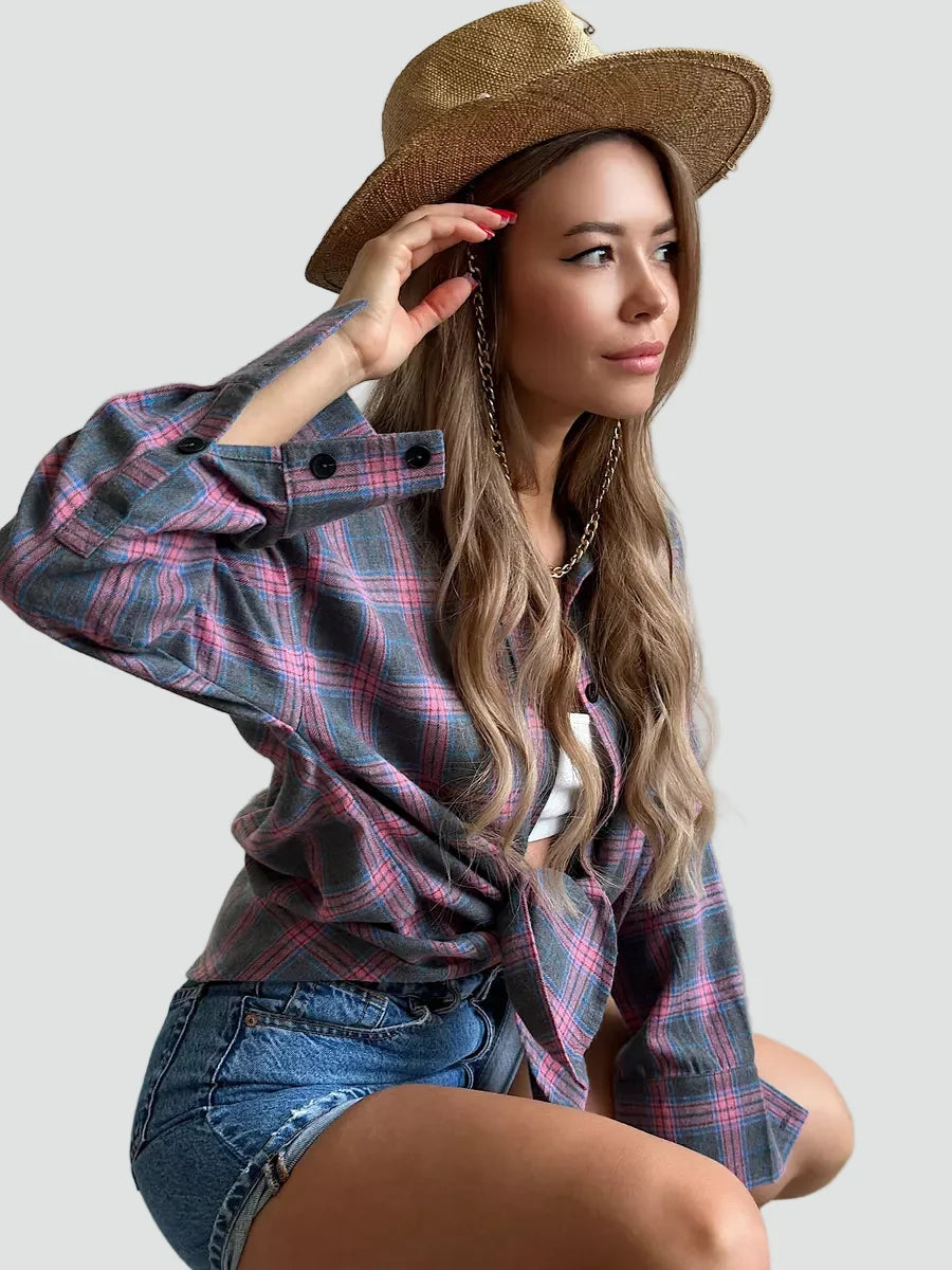 Bella Novelle oversized flanellen damesblouse met ruitpatroon, productfoto