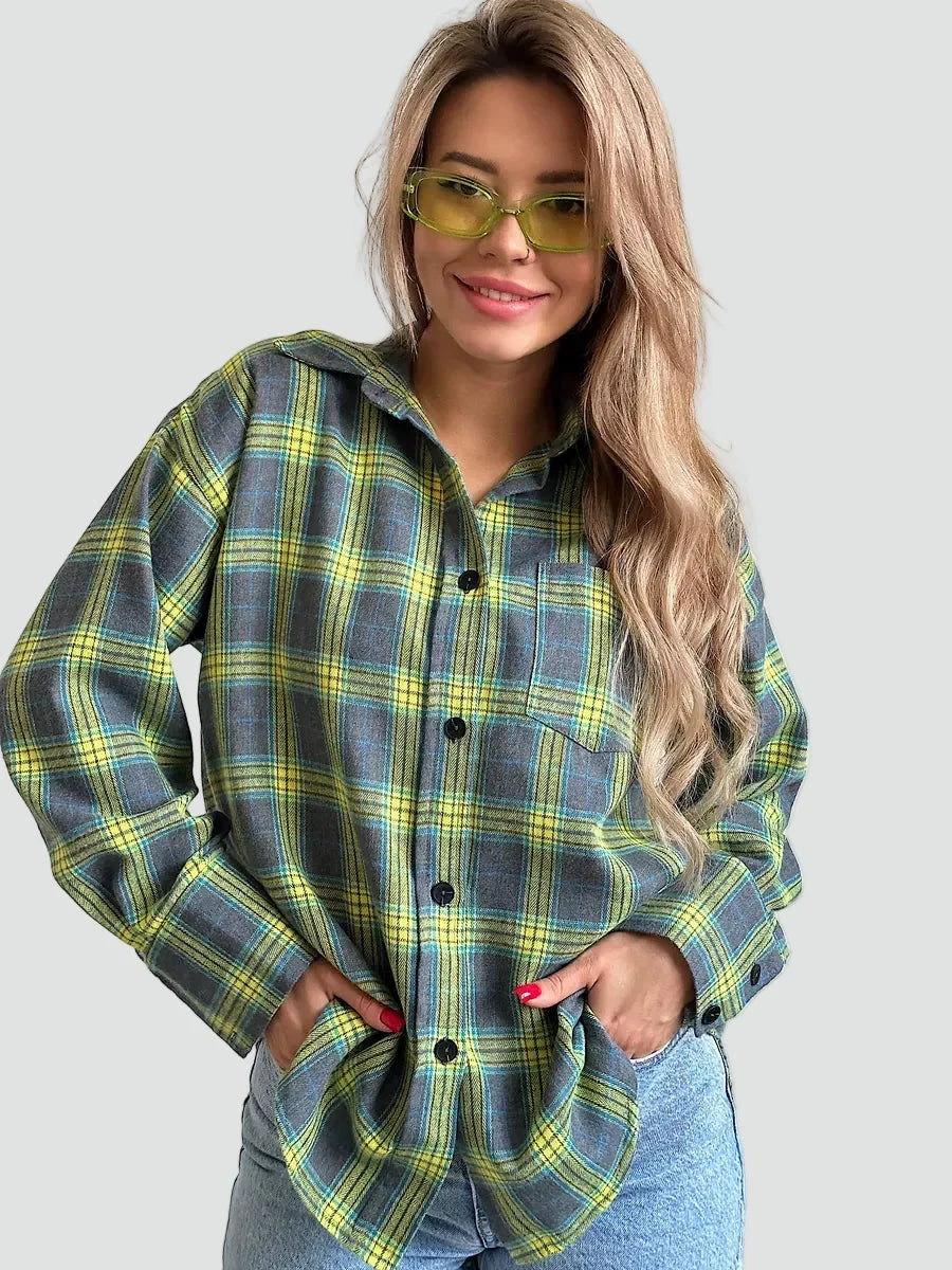 Bella Novelle oversized flanellen damesblouse met ruitpatroon, productfoto