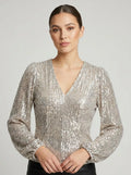Bella Novelle blouse pailletten V-hals, vooraanzicht