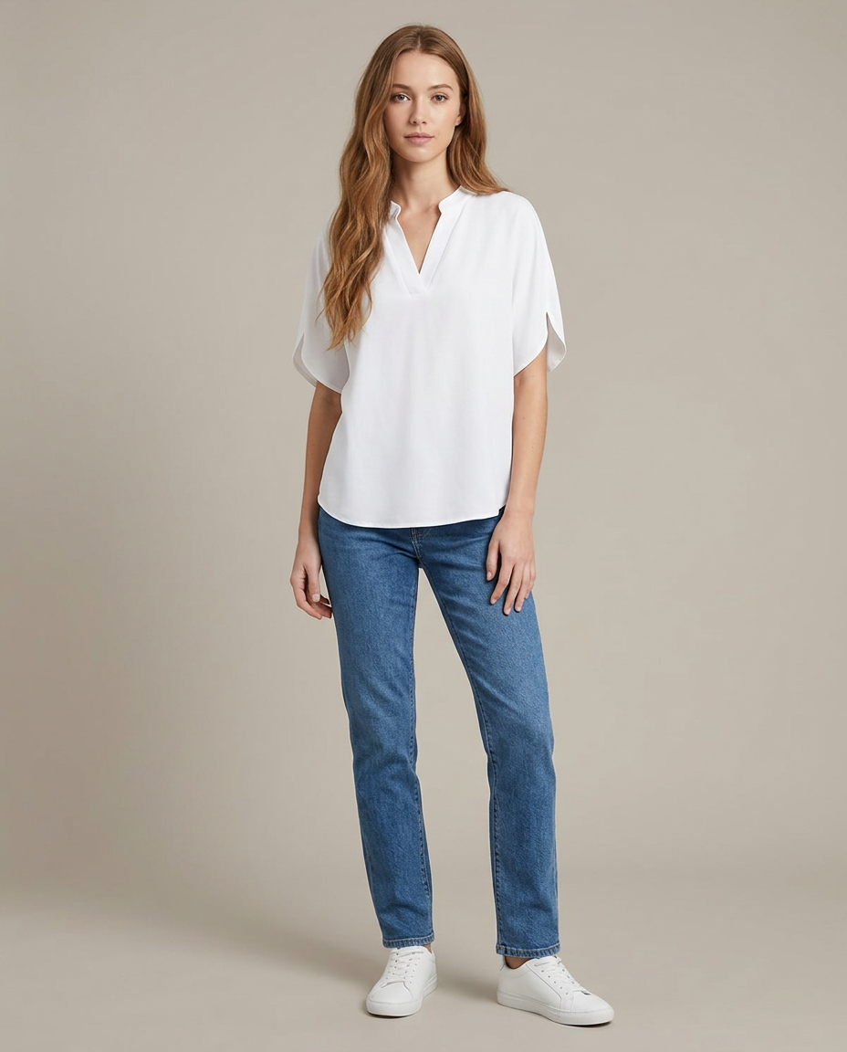 Blouse katoen-viscosemix wit staande pose