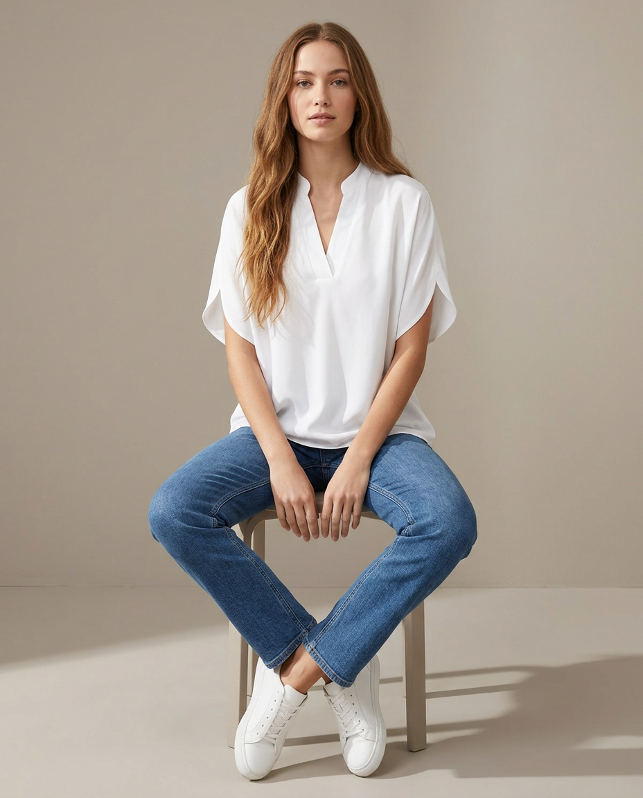 Blouse katoen-viscosemix wit zittende pose
