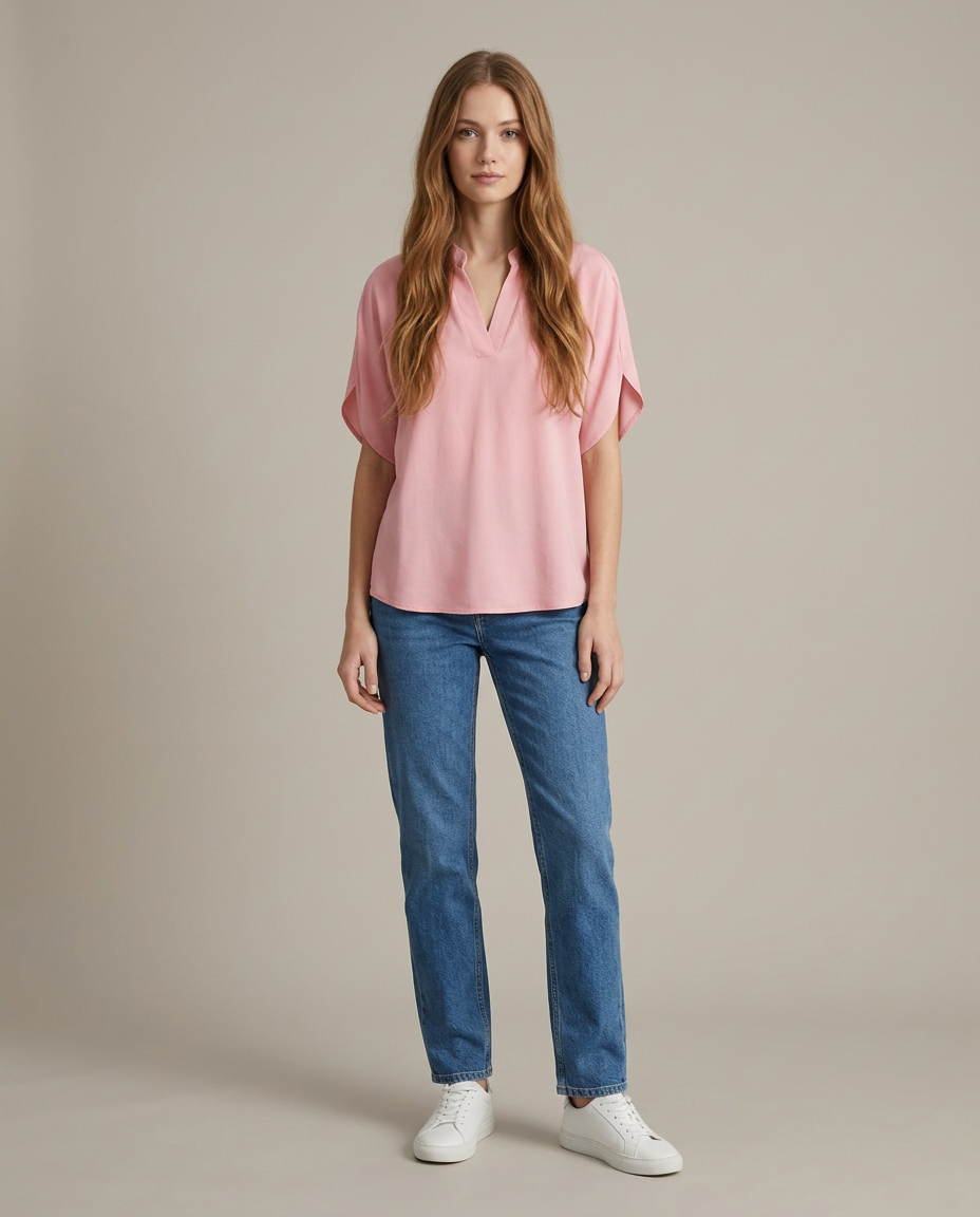 Blouse katoen-viscosemix roze