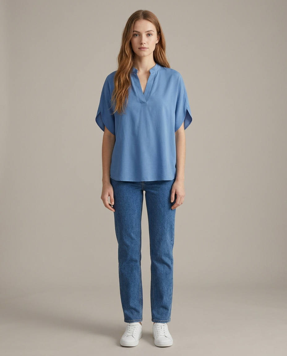 Blouse katoen-viscosemix blauw