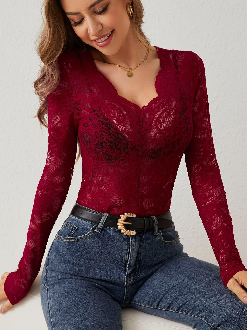 Bella Novelle kanten body met lange mouwen, productfoto