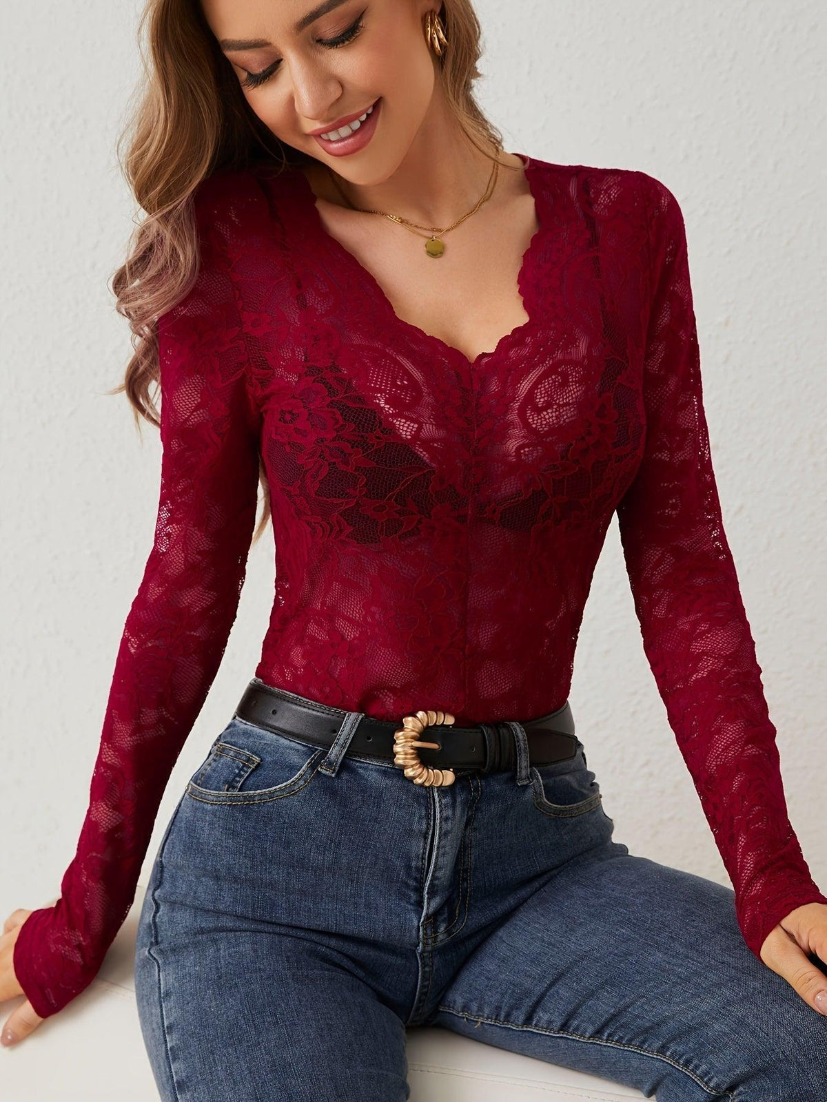 Bella Novelle kanten body met lange mouwen, productfoto