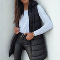 Bella Novelle lange gewatteerde bodywarmer met capuchon in zwart