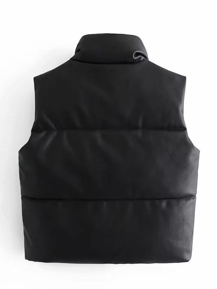 Bella Novelle bodywarmer in leerlook in zwart