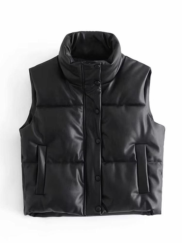 Bella Novelle bodywarmer in leerlook in zwart