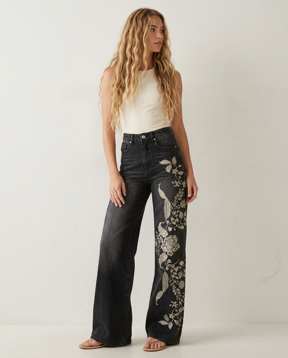 Boho vintage broek met wijde pijpen - staande pose