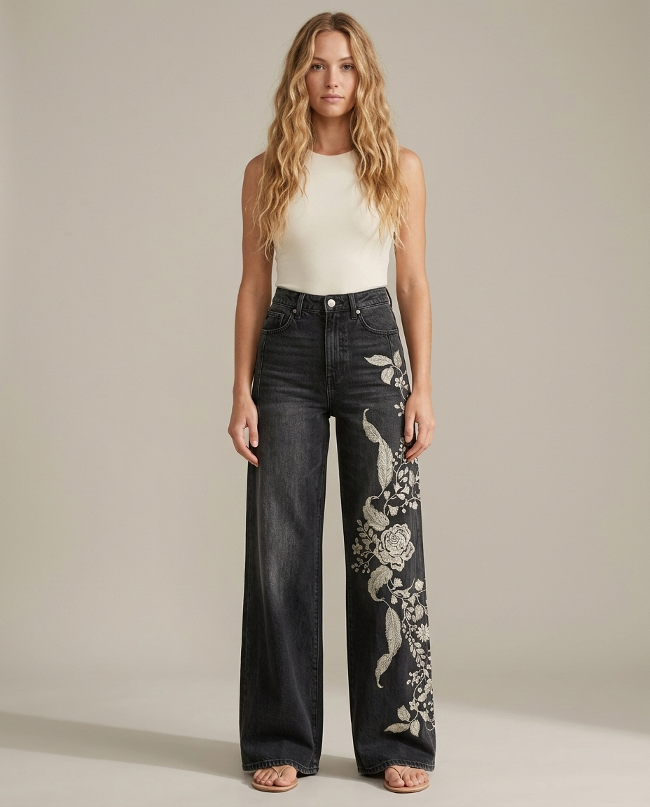 Boho vintage broek met wijde pijpen - vooraanzicht