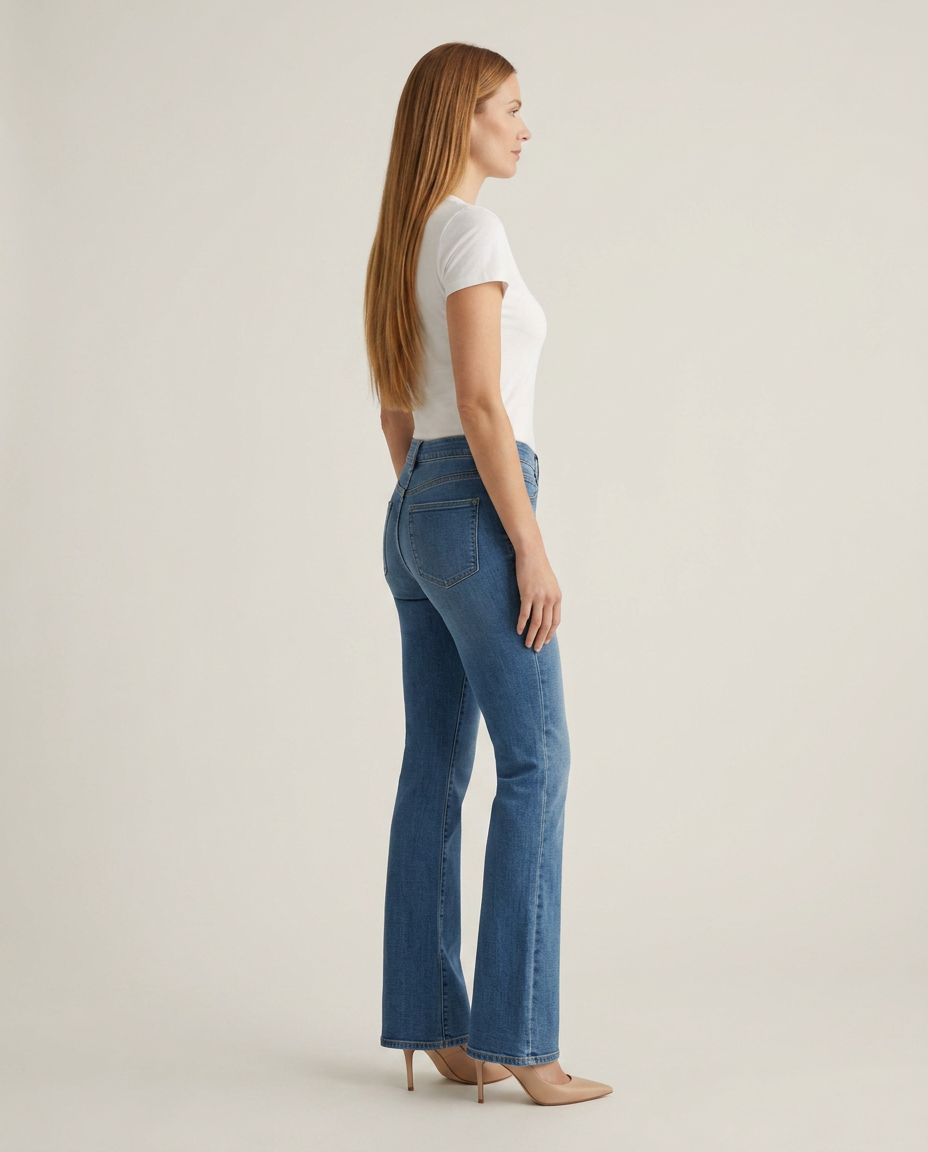 Bella Novelle bootcut jeans in middenblauw, zijaanzicht