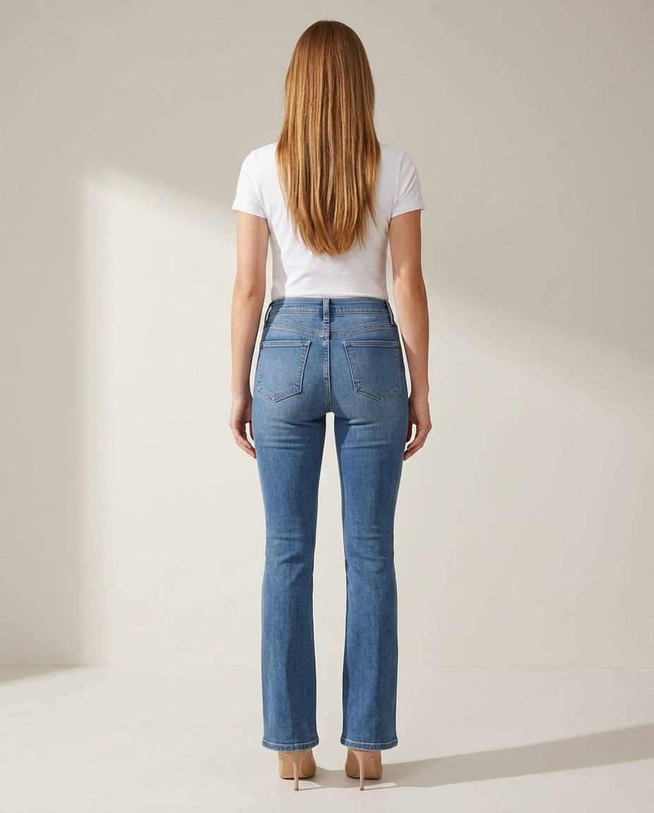 Bella Novelle bootcut jeans in middenblauw, achteraanzicht