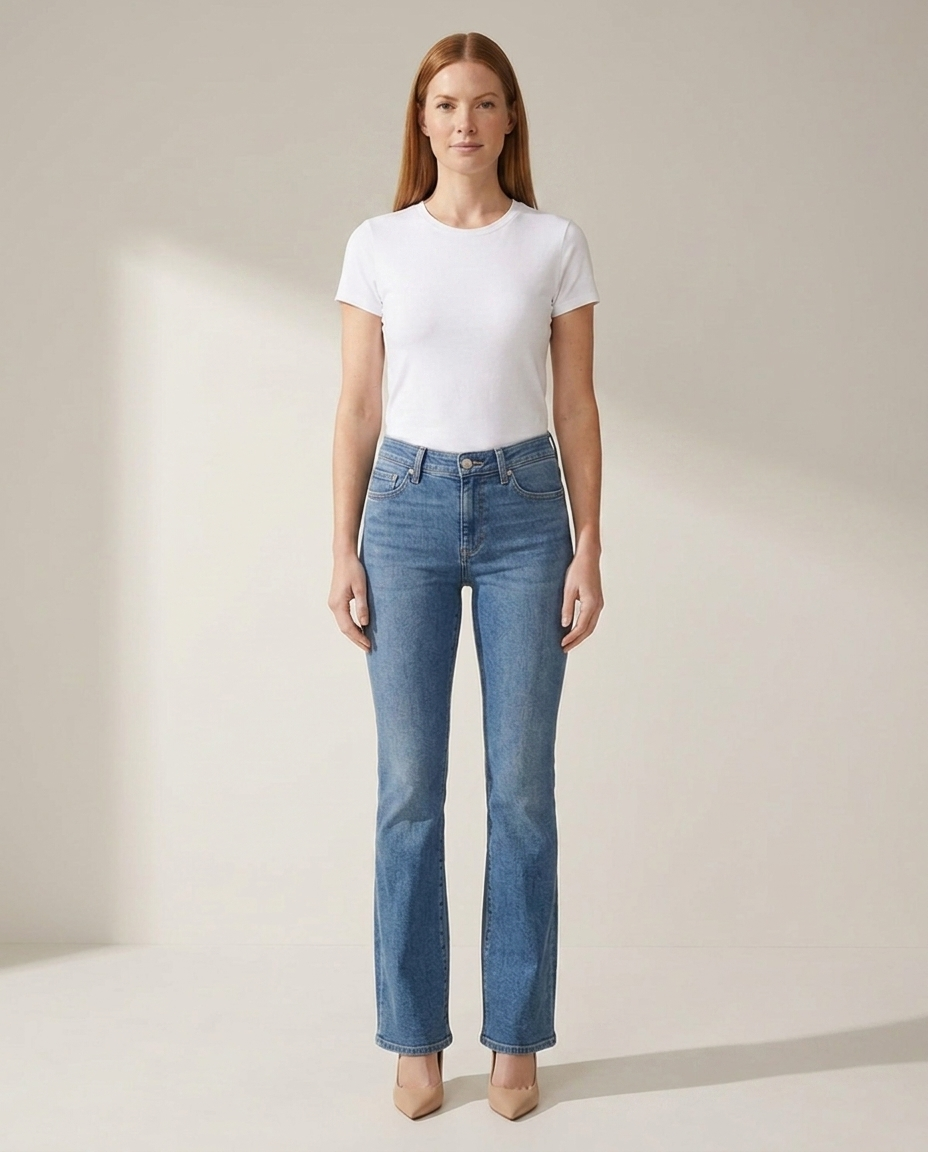 Bella Novelle bootcut jeans in middenblauw, vooraanzicht