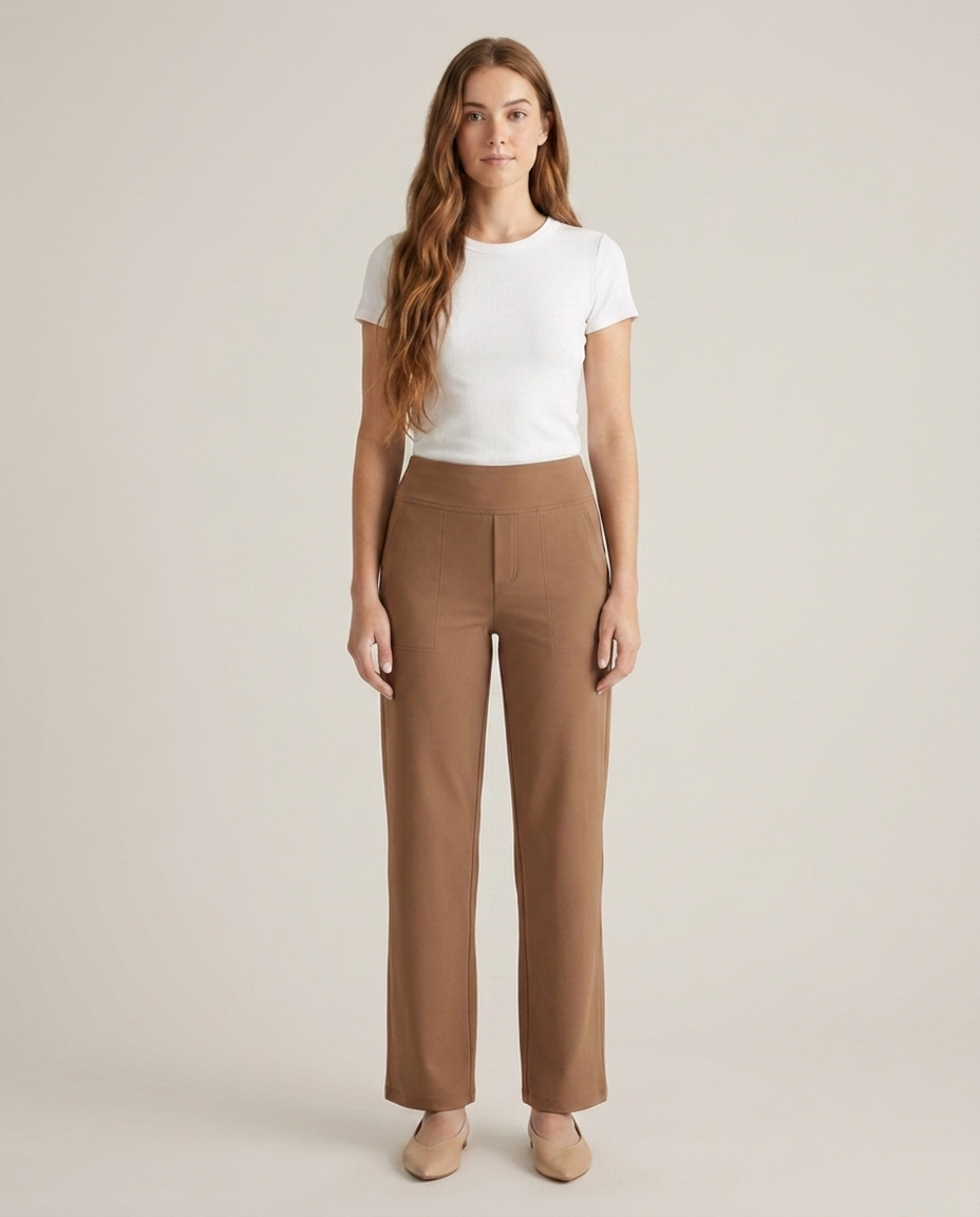 Bella Novelle broek met elastische taille in bruin