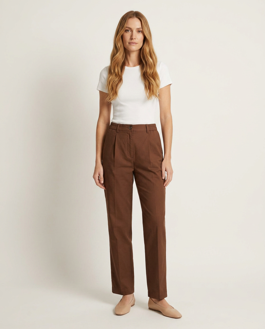 Bella Novelle broek met hoge taille in bruin