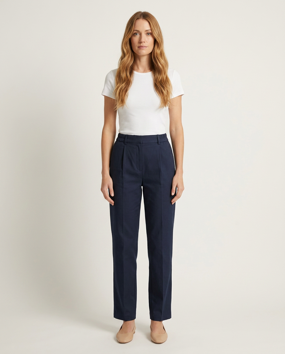 Bella Novelle broek met hoge taille in donkerblauw, vooraanzicht
