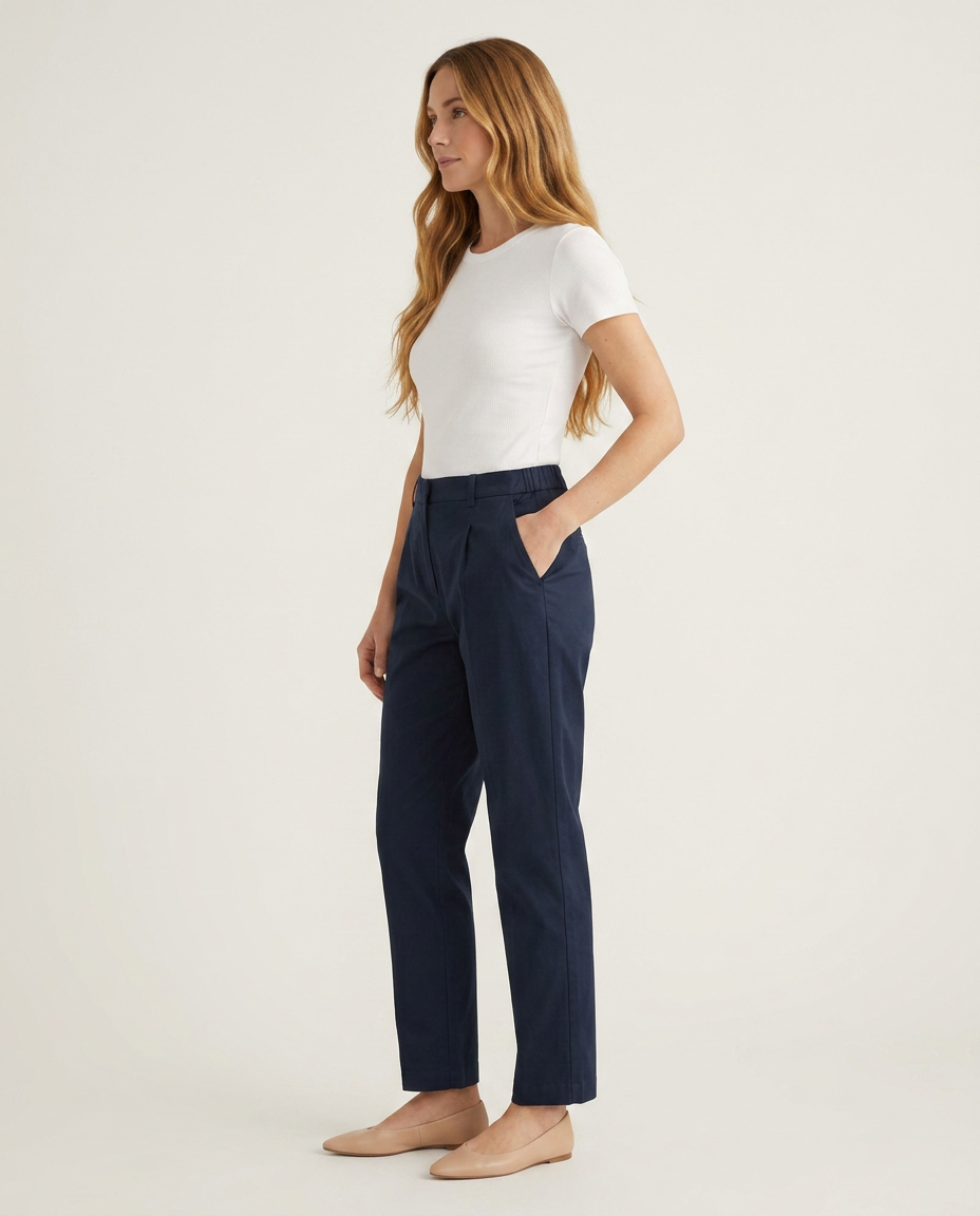 Bella Novelle broek met hoge taille in donkerblauw, zijaanzicht