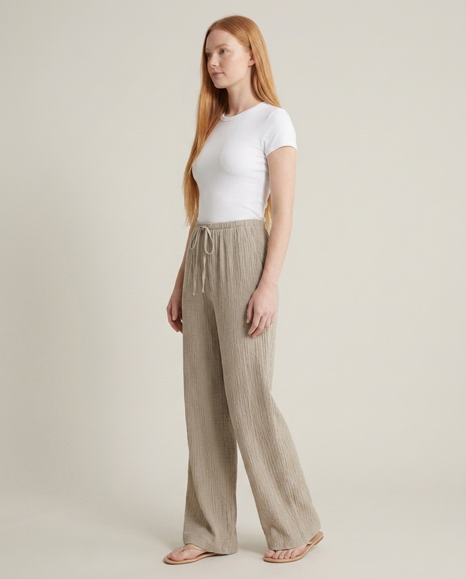 Bella Novelle wijde broek crinkle, zijaanzicht