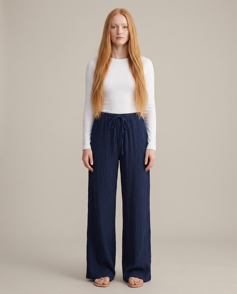 Bella Novelle wijde broek in marineblauw