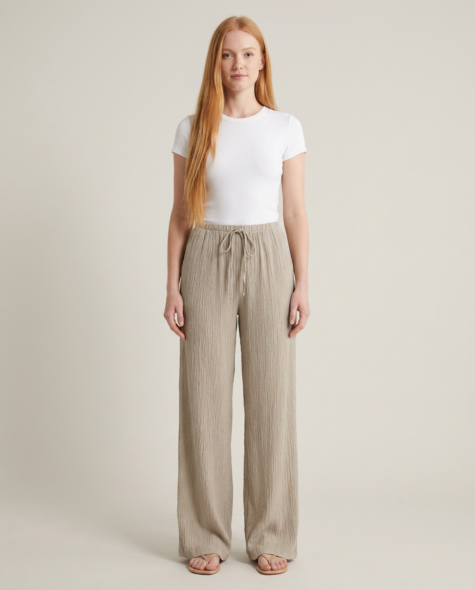 Bella Novelle wijde broek crinkle, vooraanzicht