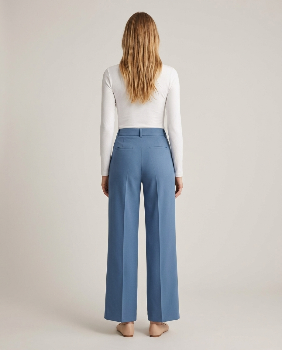 Broek met wijde pijpen in blauw - achteraanzicht