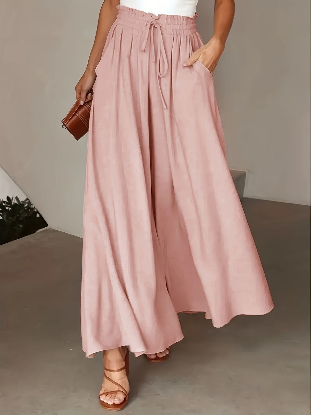 Bella Novelle broek met wijde pijpen en hoge taille in roze