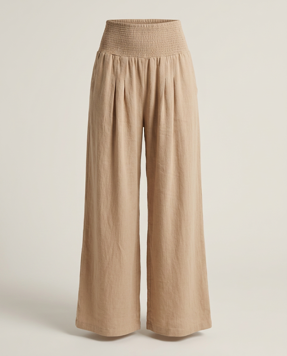 Strandbroek met wijde pijpen in beige - productfoto