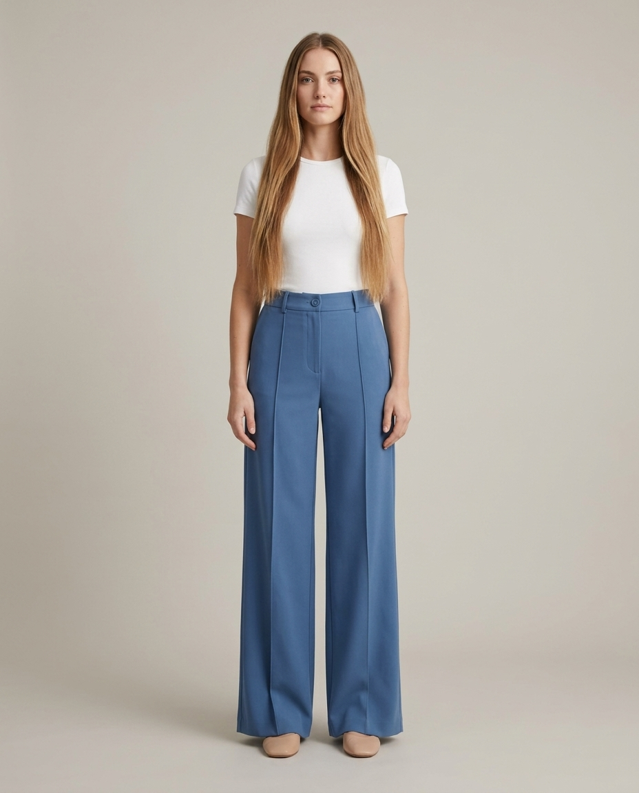 Broek met wijde pijpen in blauw - vooraanzicht