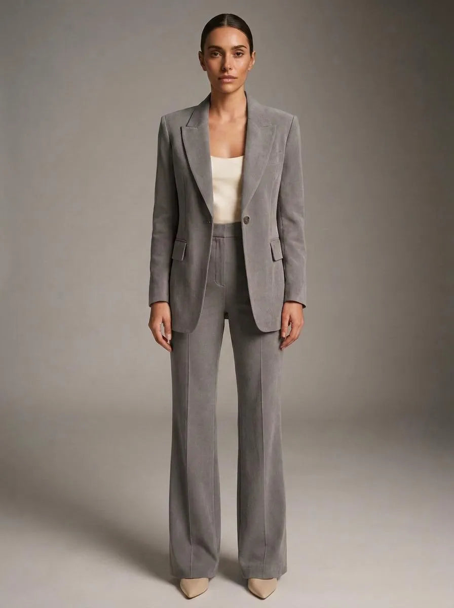 Bella Novelle Broekpak V-Hals Blazer in grijs