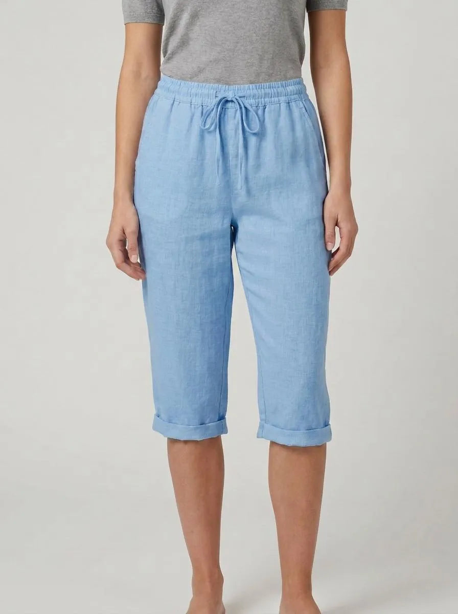 Bella Novelle Capri Broek Elastische Taille in hemelsblauw