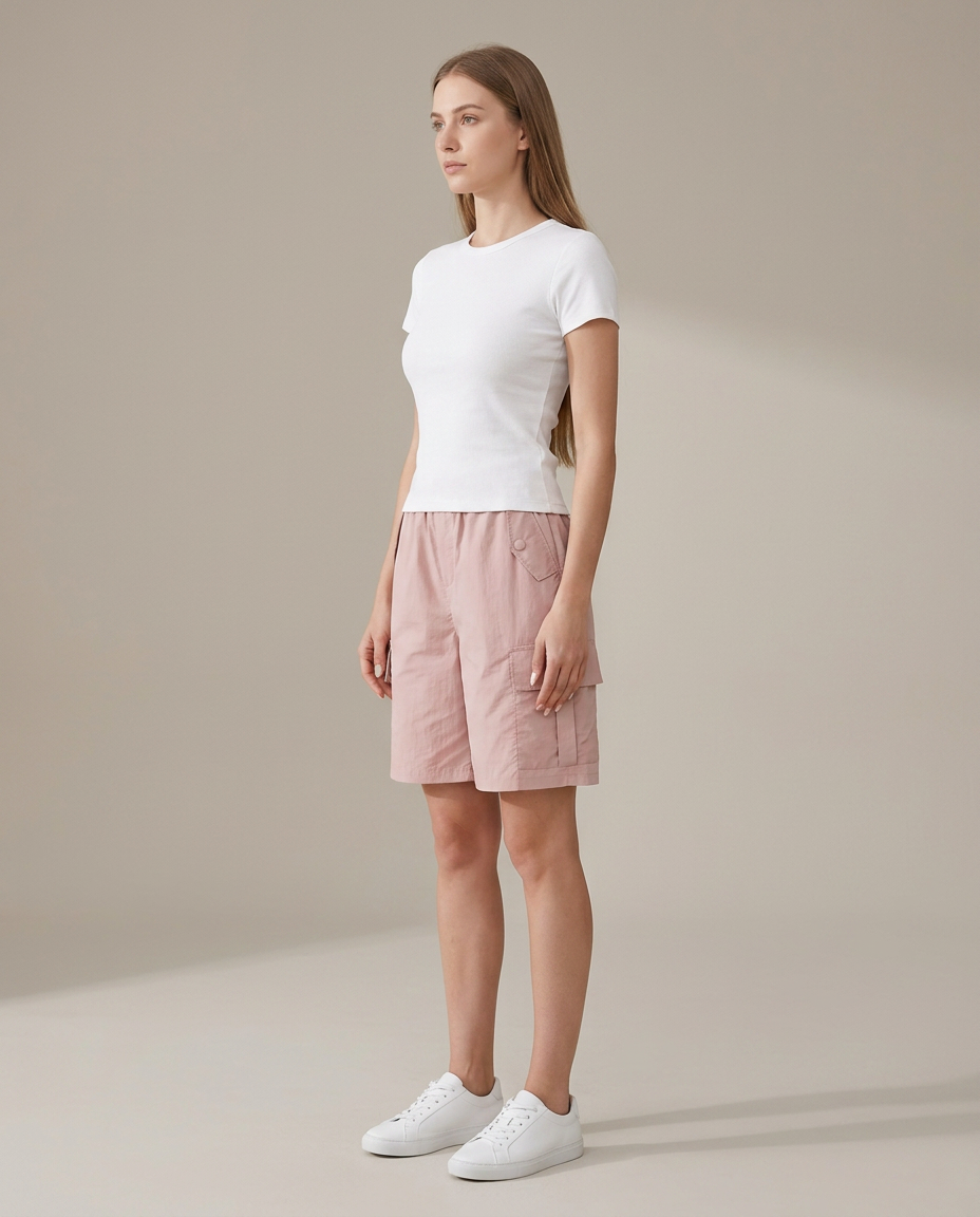 Bella Novelle cargo-short in roze, zijaanzicht