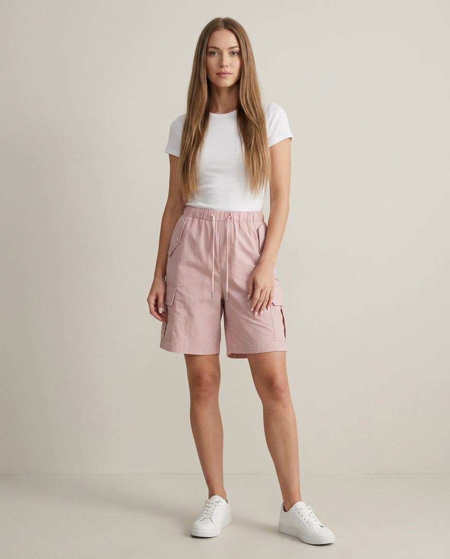 Bella Novelle cargo-short in roze, staande pose