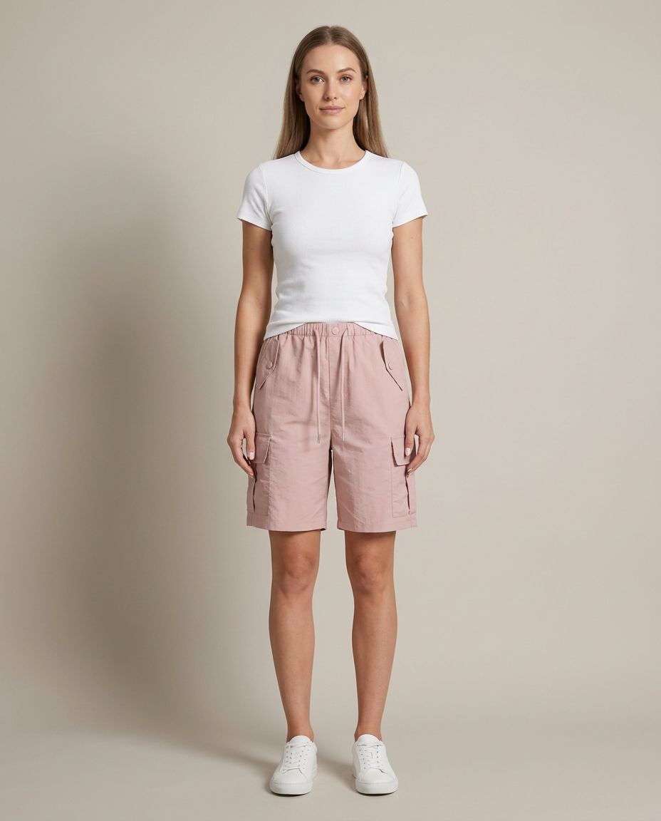 Bella Novelle cargo-short in roze, vooraanzicht