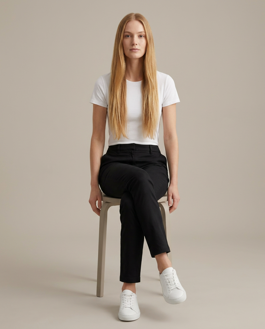 Chino broek in zwart - zittende pose