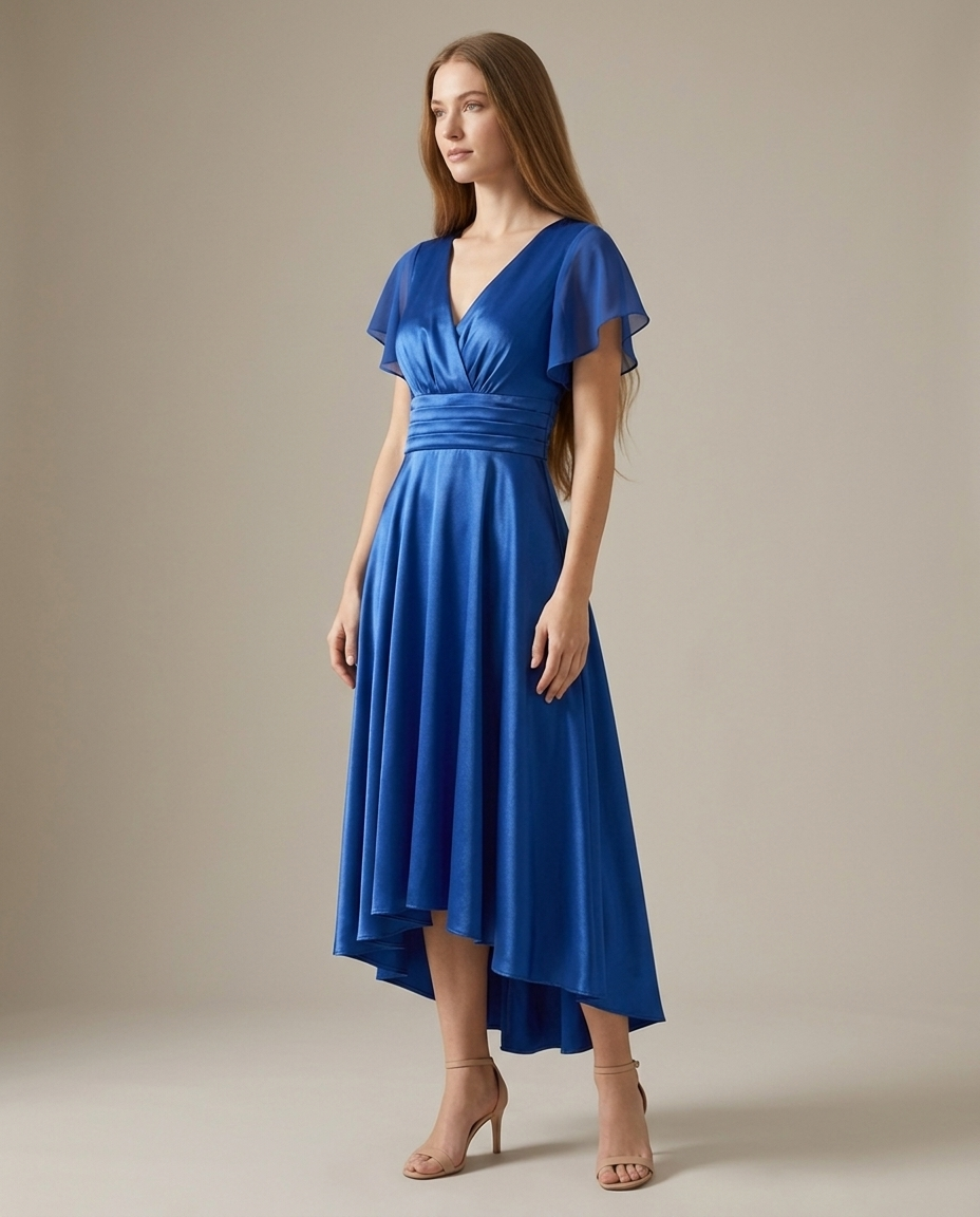 Cocktailjurk blauw zijaanzicht
