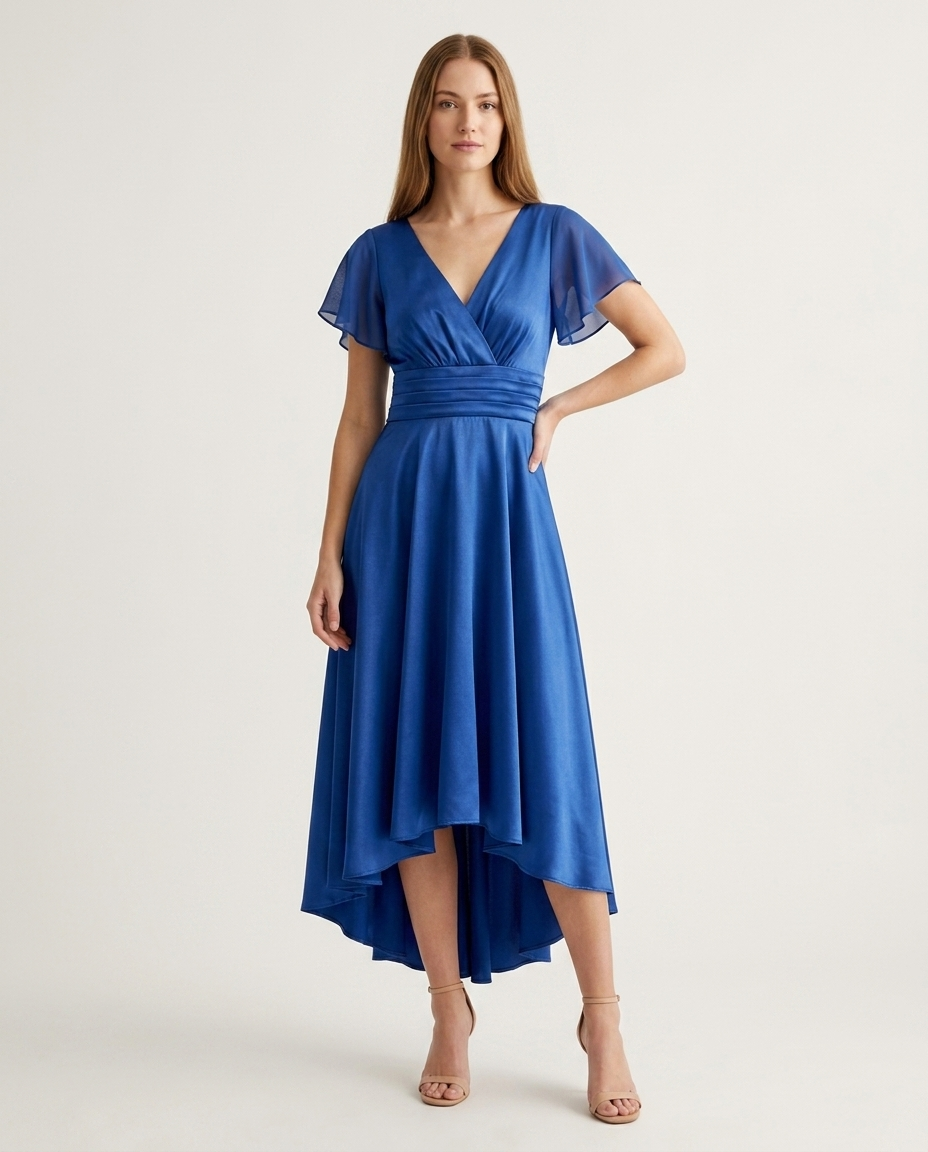 Cocktailjurk blauw staande pose