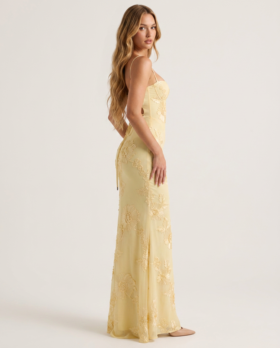 Bella Novelle corset maxi-jurk, zijaanzicht