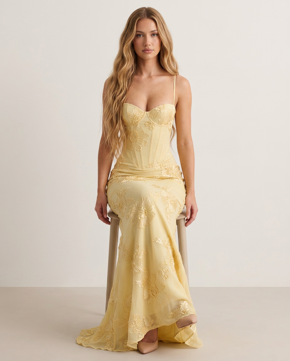 Bella Novelle corset maxi-jurk, zittend