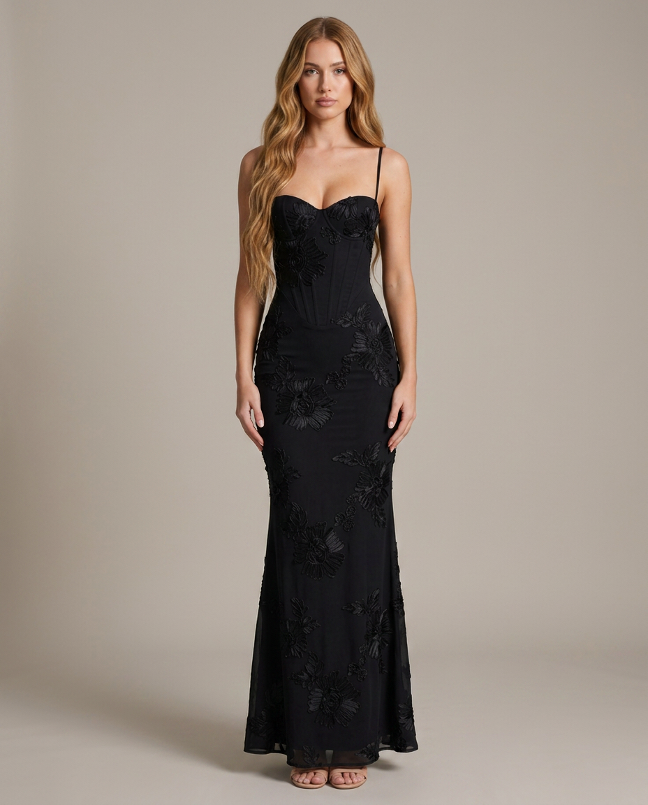 Bella Novelle corset maxi-jurk in zwart