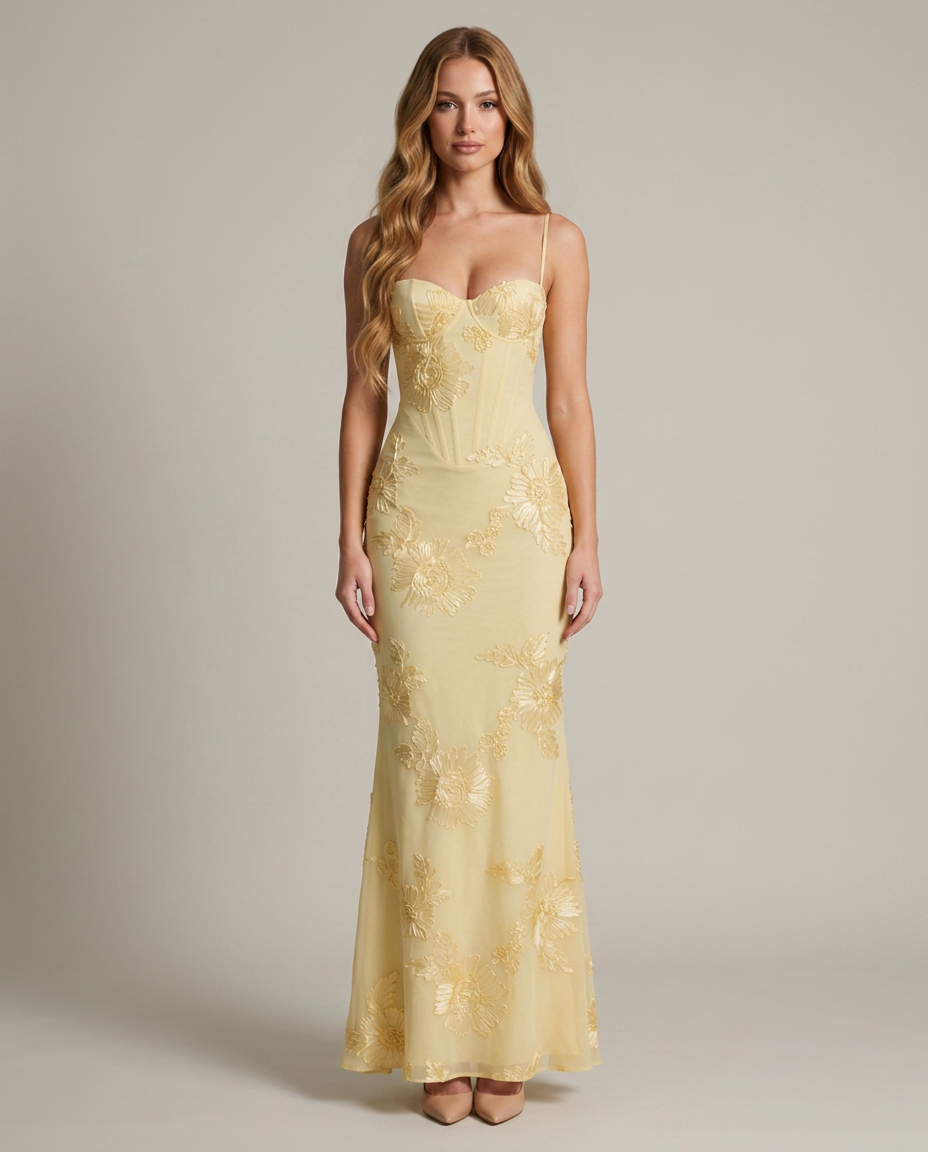Bella Novelle corset maxi-jurk, vooraanzicht
