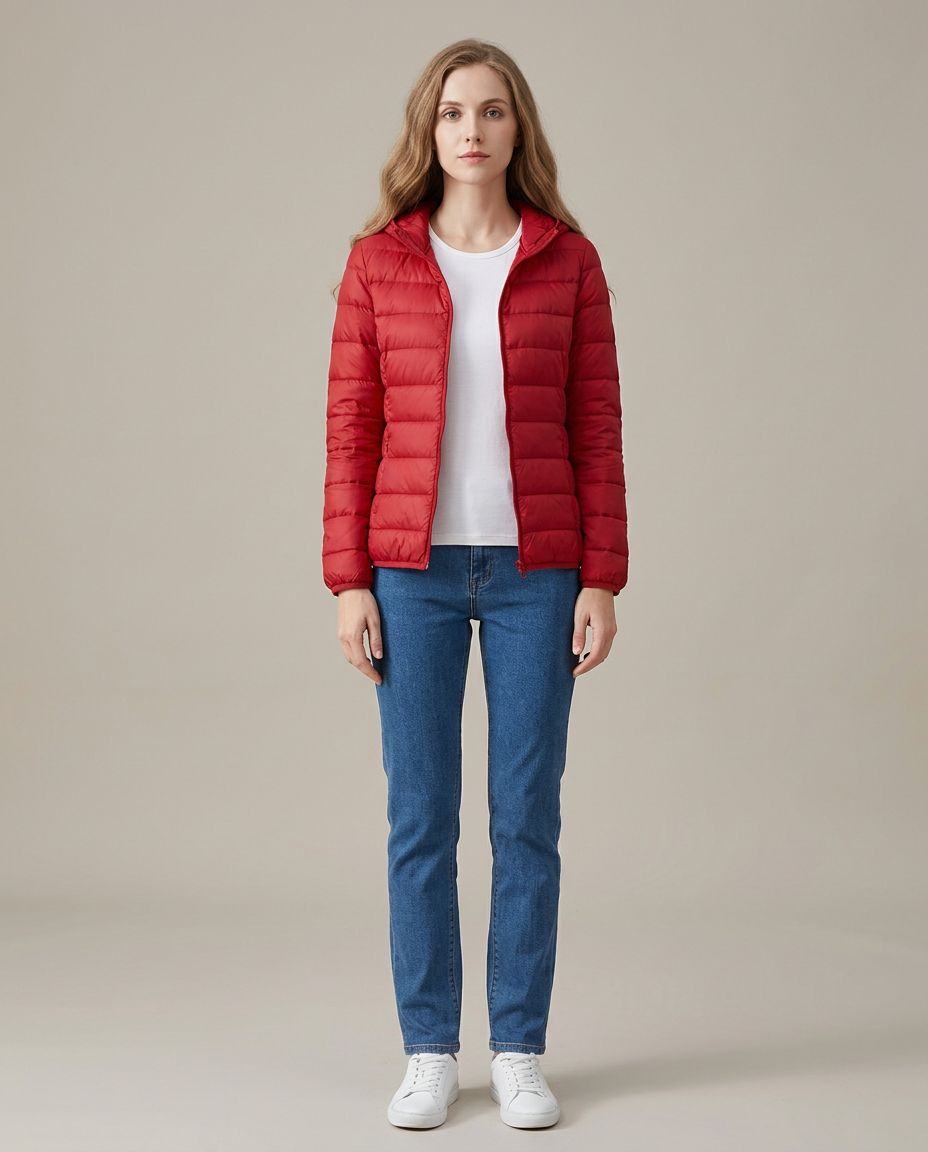 Bella Novelle gewatteerde jas met capuchon in rood