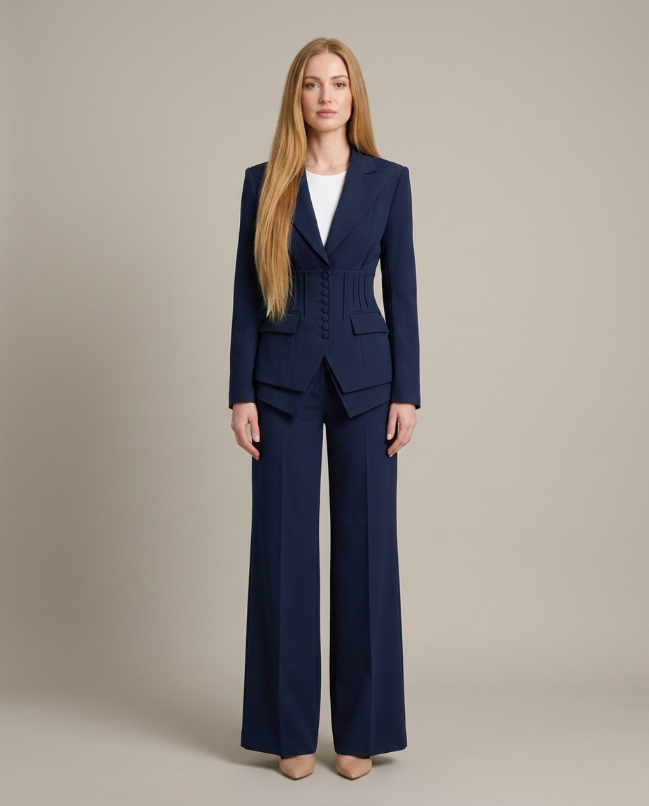 Bella Novelle driedelig broekpak in marineblauw