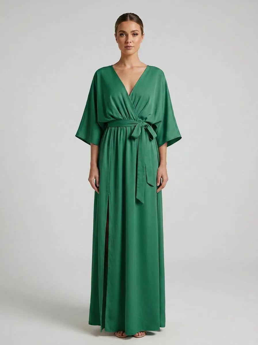 Bella Novelle gala maxi jurk strikdetail in groen